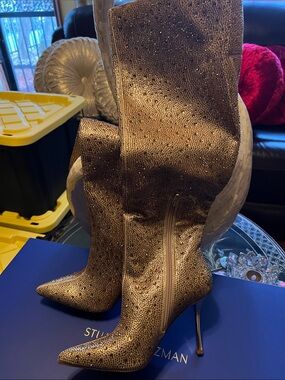 Stuart Weitzman Metallic Bronze Pointed Toe Stiletto Knee-High Boots
